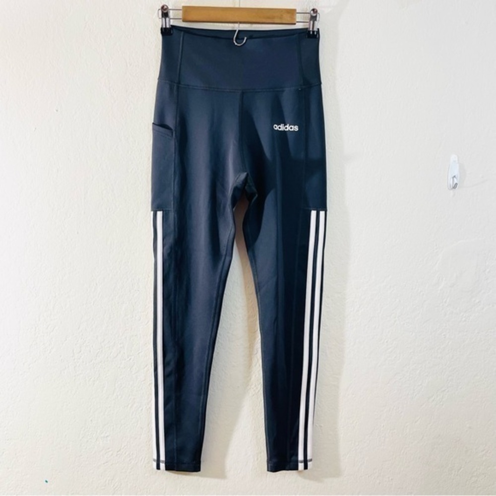 Adidas Climalite Women Size S Athletic High Rise Leggings Black/White Pockets